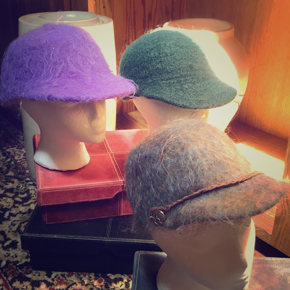 Handmade cap-style felted wool and mohair hat